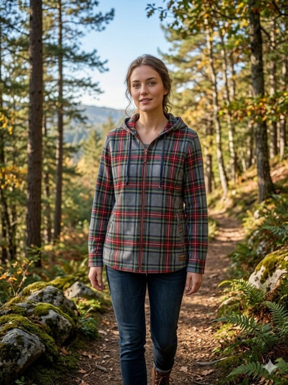 L.L.Bean NWT Women's Scotch Plaid Flannel Shirt Relaxed Zip Hoodie Size M